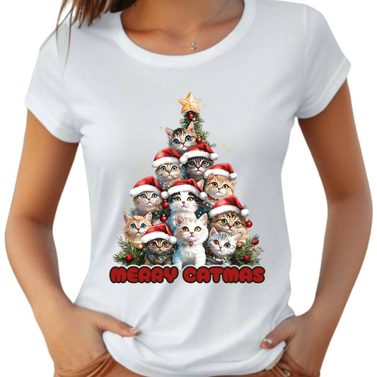 Koszulka damska świąteczna - Kocia choinka Merry Catmas BN20 - StoryCups.pl