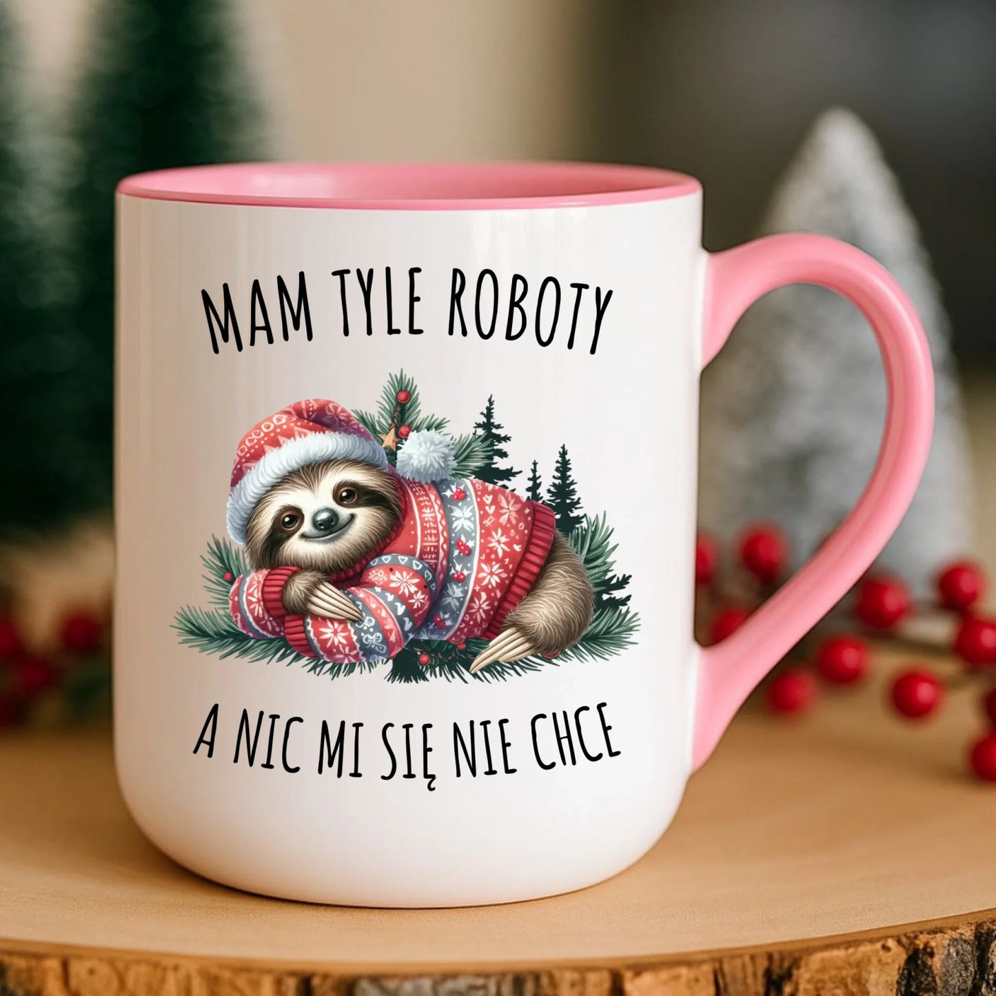 Kubek elegant świąteczny - Leniwiec Mam tyle roboty, a nic mi się nie chce BN18 - StoryCups.pl