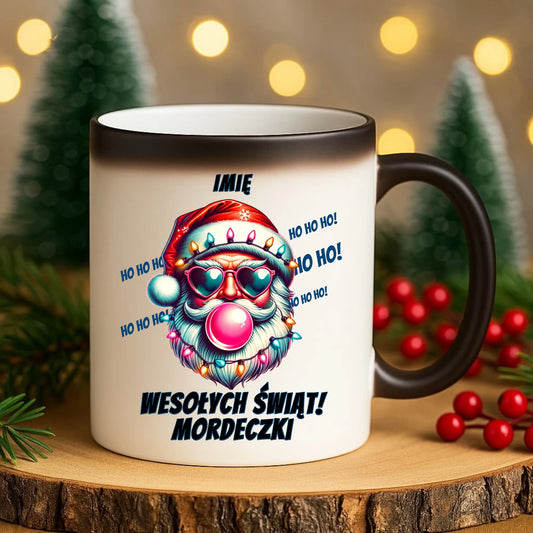 Kubek magiczny świąteczny - Mikołaj Wesołych Świąt Mordeczki - personalizowany BN17 - StoryCups.pl