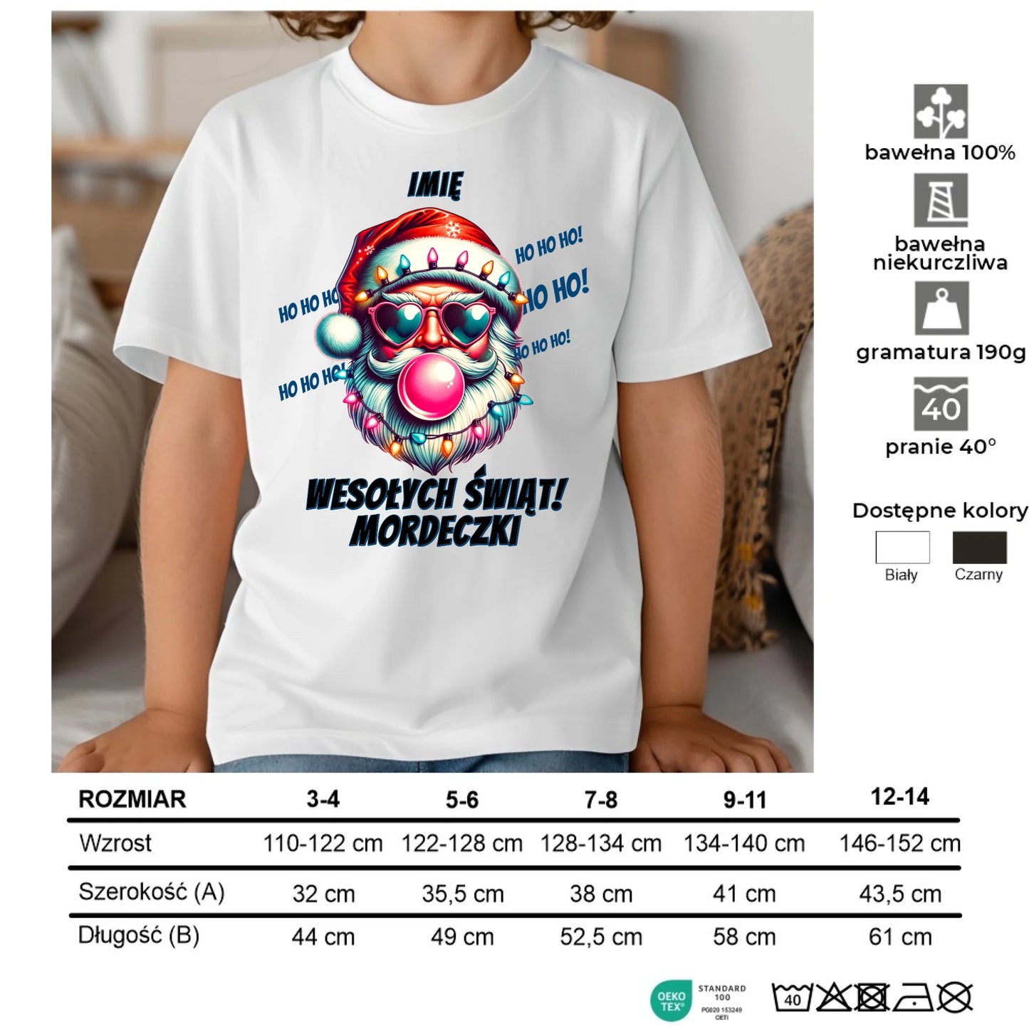 Koszulka dziecięca świąteczna - Mikołaj Wesołych Świąt Mordeczki - personalizowana BN17 - StoryCups.pl