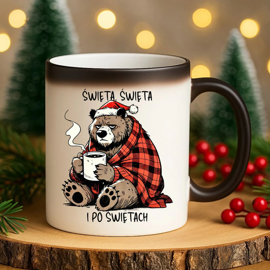 Kubek magiczny świąteczny - Miś Święta, święta i po świętach BN16 - StoryCups.pl