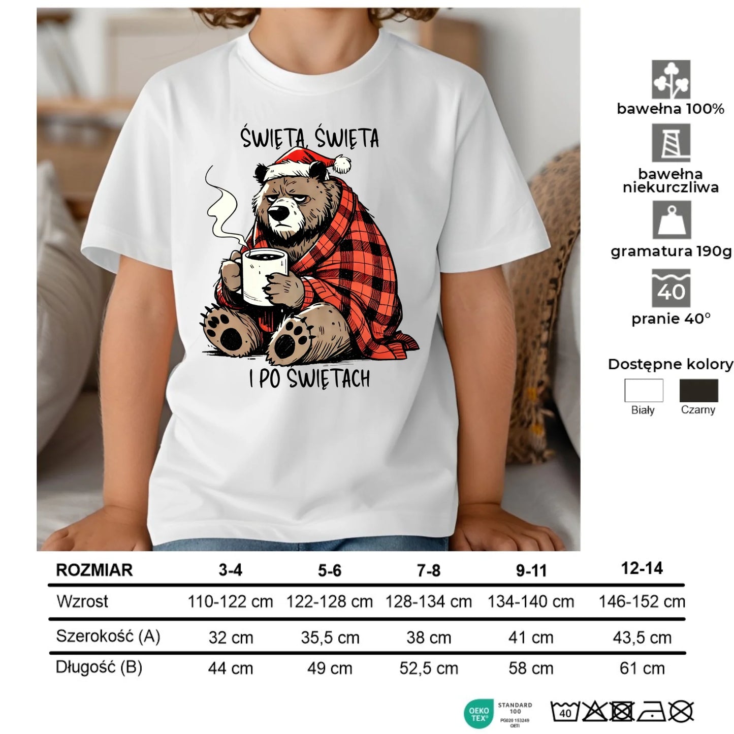 Koszulka dziecięca świąteczna - Miś Święta, święta i po świętach BN16 - StoryCups.pl