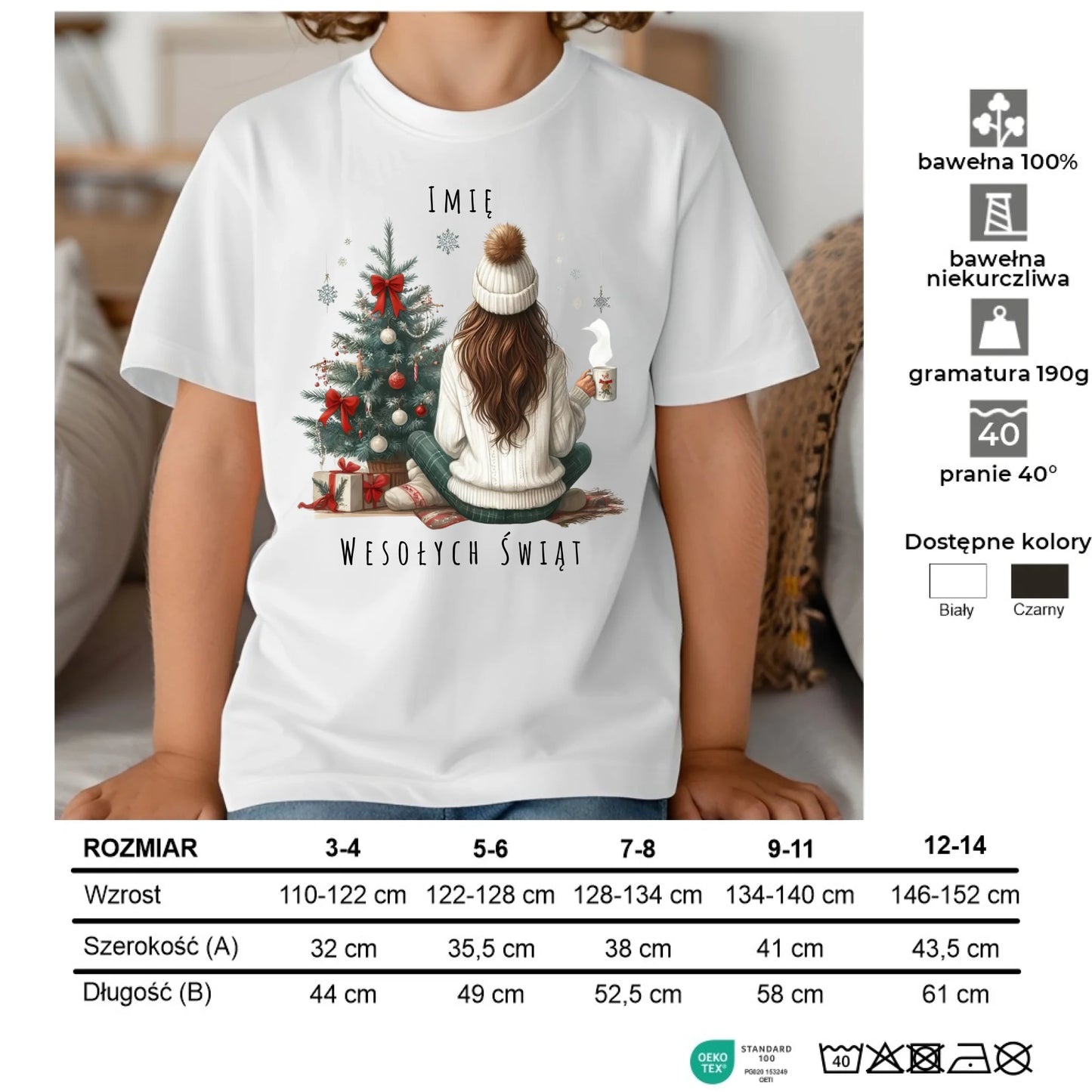 Koszulka dziecięca świąteczna - Dziewczyna przy choince - personalizowana BN15 - StoryCups.pl