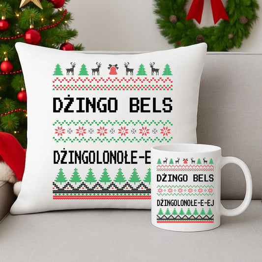 Zestaw poduszka i kubek świąteczny - prezent na Święta - Dżingo bels BN11 - StoryCups.pl
