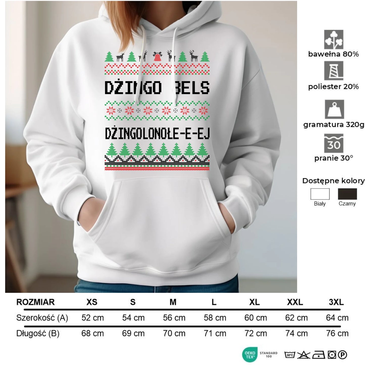 Bluza damska z kapturem świąteczna - prezent na Święta - Dżingo bels BN11 - StoryCups.pl