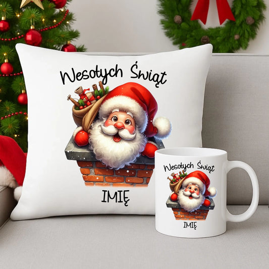 Zestaw poduszka i kubek świąteczny - prezent na Mikołajki Mikołaj - personalizowany BN08 - StoryCups.pl