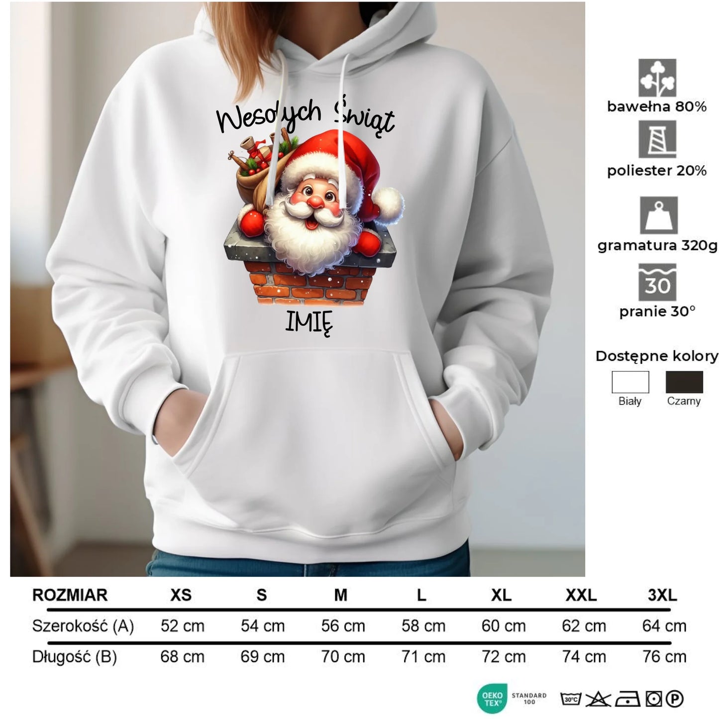 Bluza damska z kapturem świąteczna - prezent na Mikołajki Mikołaj - personalizowana BN08 - StoryCups.pl