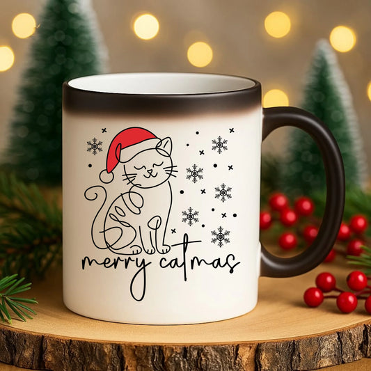 Kubek magiczny świąteczny - prezent dla kociary - Merry catmas BN151 - StoryCups.pl