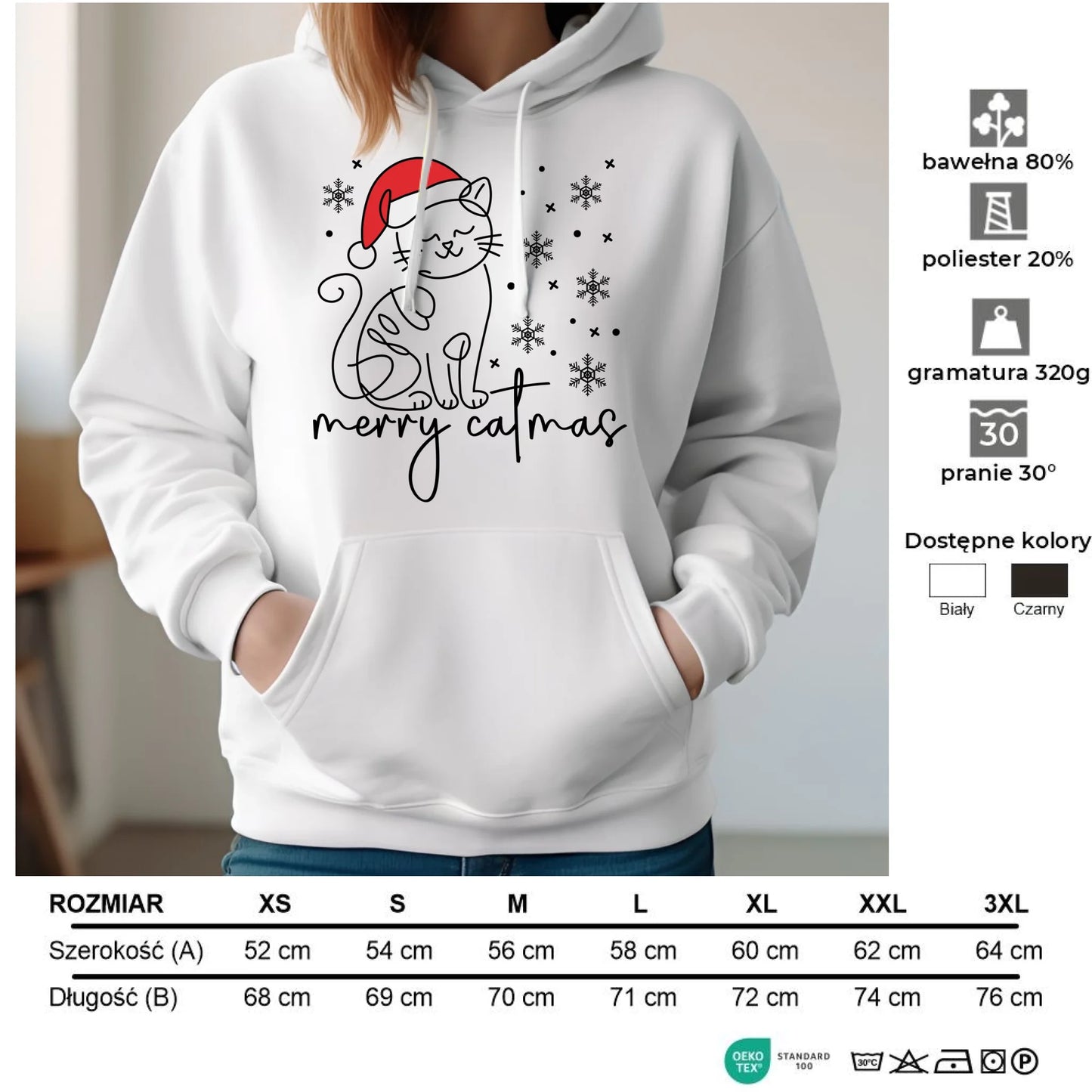Bluza damska z kapturem świąteczna - prezent dla kociary - Merry catmas BN151 - StoryCups.pl