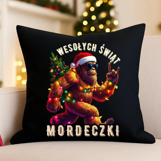 Poduszka dekoracyjna świąteczna - prezent na święta - Yeti Wesołych Świąt mordeczki BN152 - StoryCups.pl