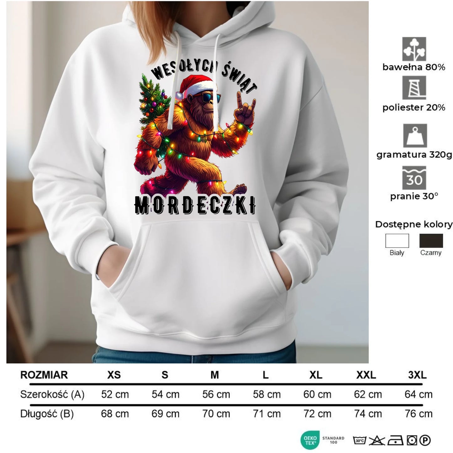 Bluza damska z kapturem świąteczna - prezent na święta - Yeti Wesołych Świąt mordeczki BN152 - StoryCups.pl