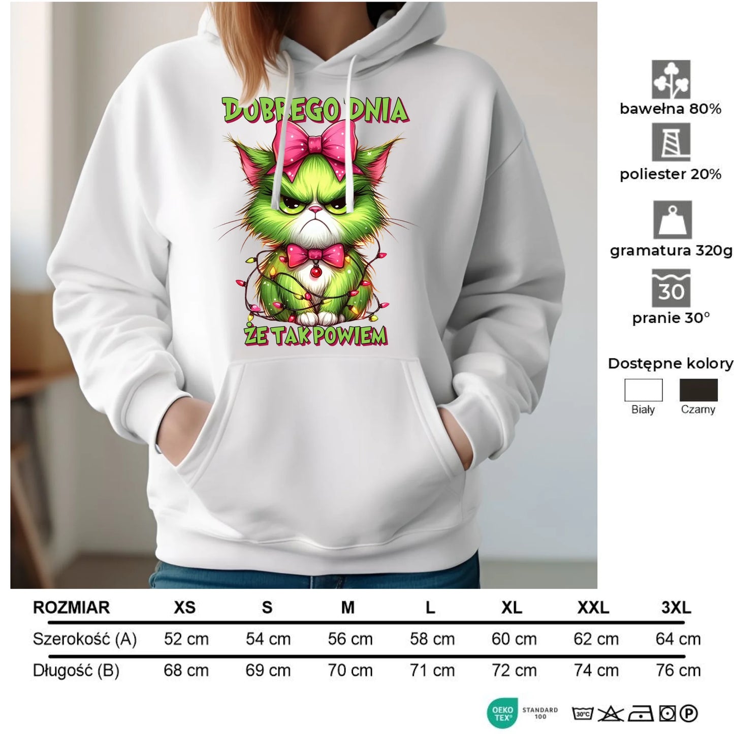 Bluza damska z kapturem świąteczna - prezent dla niej - Grinch dobrego dnia, że tak powiem BN153 - StoryCups.pl