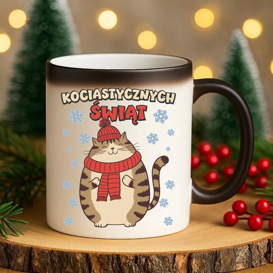 Kubek magiczny świąteczny - prezent na święta - Kociastycznych świąt BN154 - StoryCups.pl