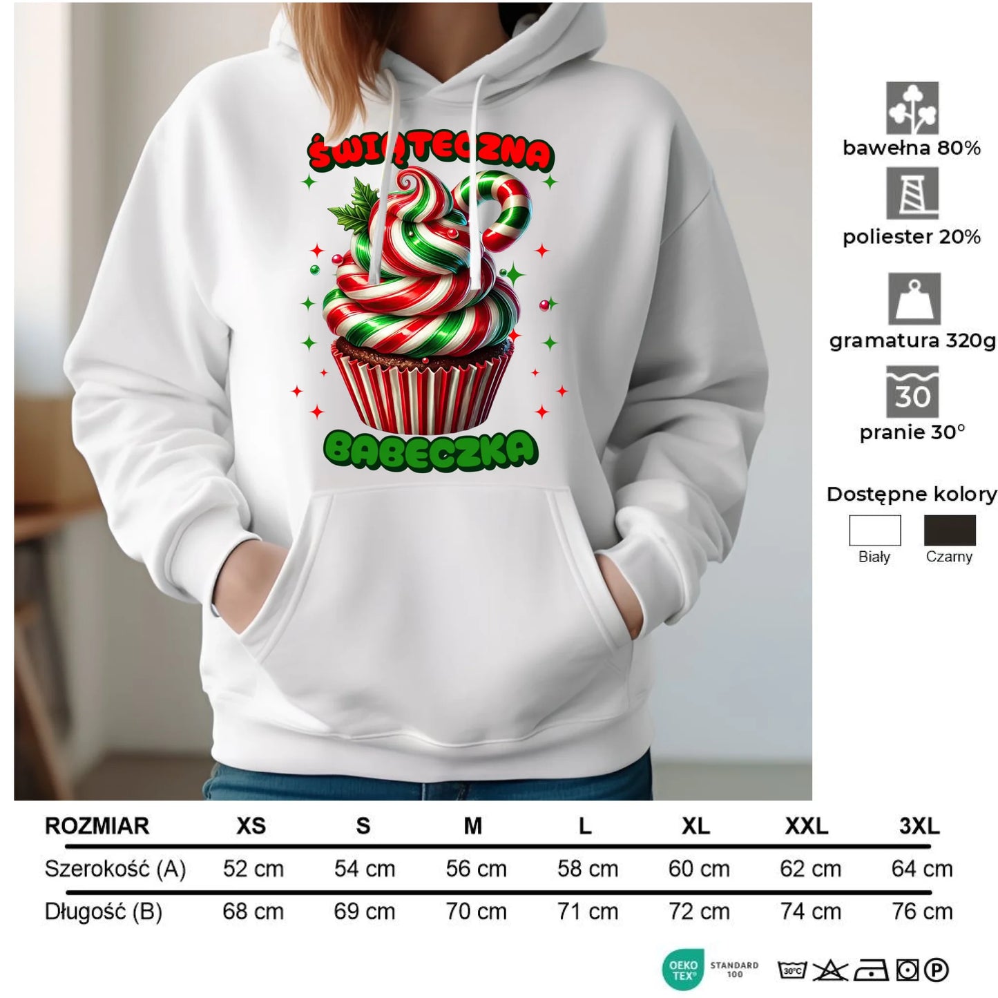 Bluza damska z kapturem świąteczna - prezent dla niej na święta Świąteczna babeczka BN155 - StoryCups.pl