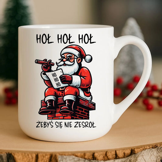 Kubek elegant świąteczny - Śmieszny prezent na Mikołaja - Hoł hoł hoł żebyś się nie zesroł BN156 - StoryCups.pl