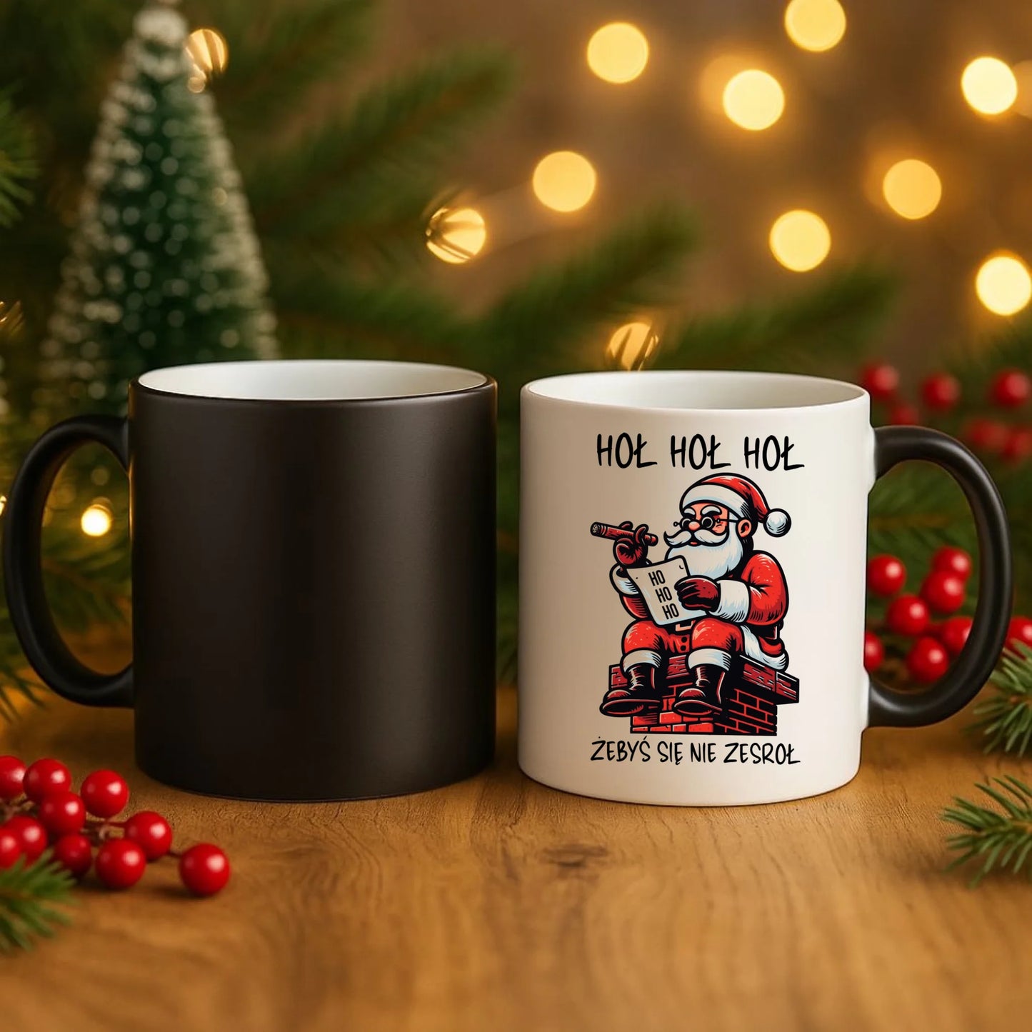 Kubek magiczny świąteczny - Śmieszny prezent na Mikołaja - Hoł hoł hoł żebyś się nie zesroł BN156 - StoryCups.pl