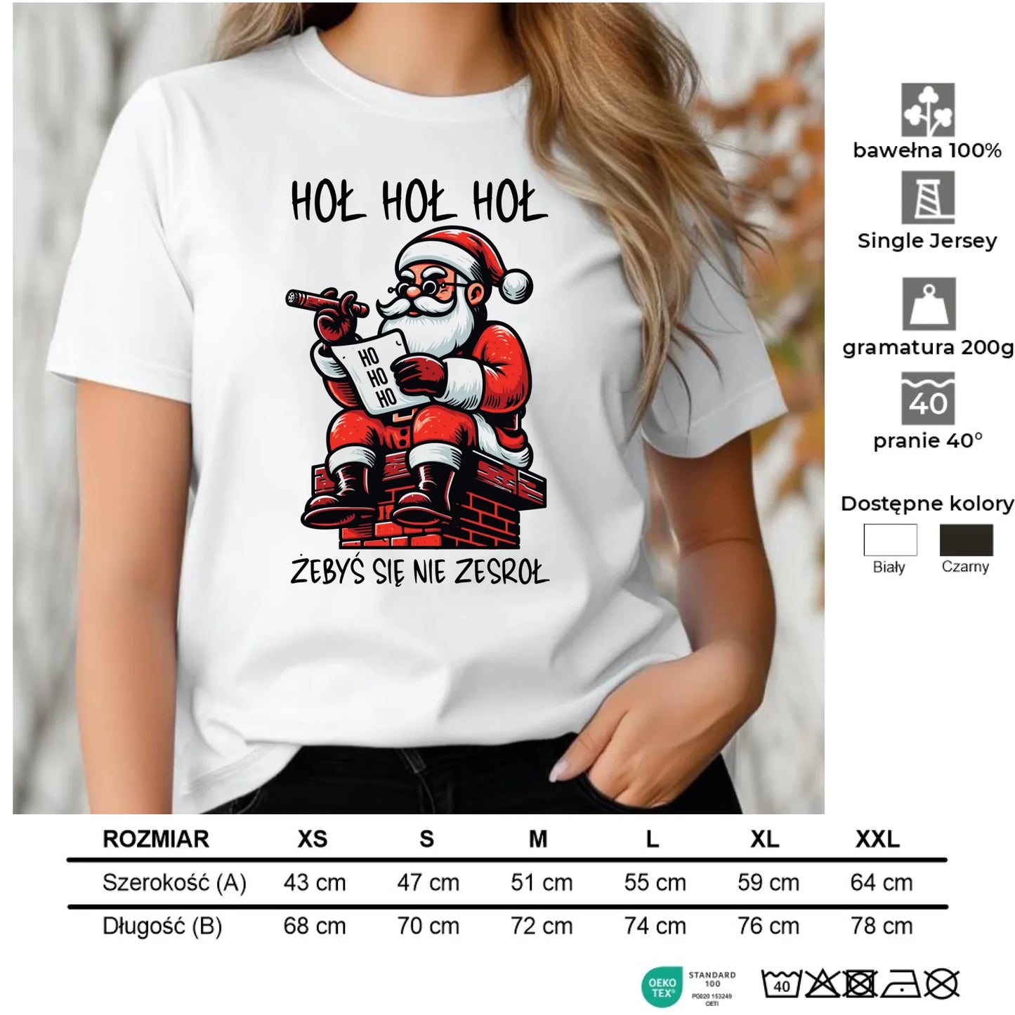 Koszulka damska świąteczna - Śmieszny prezent na Mikołaja - Hoł hoł hoł żebyś się nie zesroł BN156 - StoryCups.pl