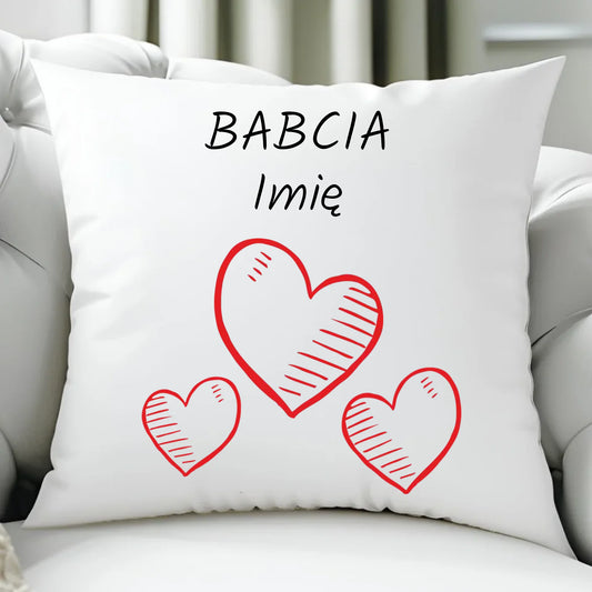 Poduszka dla babci - Serca - personalizowana B01 - StoryCups.pl