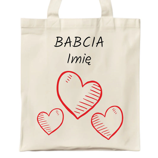 Torba dla babci - Serca - personalizowana B01 - StoryCups.pl