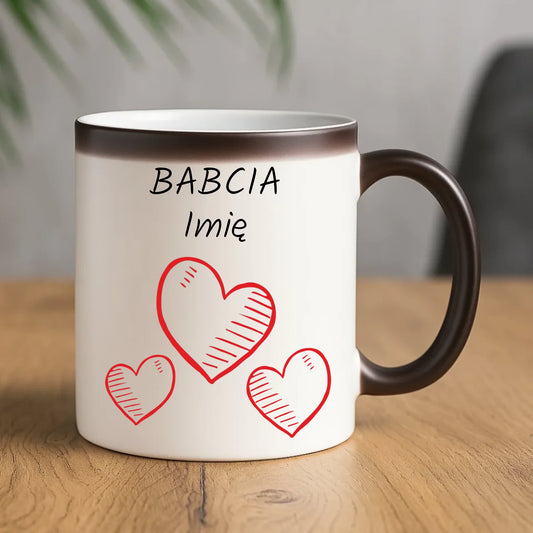 Kubek magiczny dla babci - Serca - personalizowany B01 - StoryCups.pl