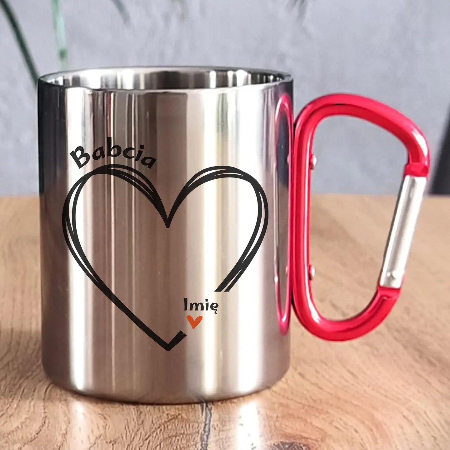 Kubek metalowy dla babci - Serce z imionami wnuków 1-7 - personalizowany B26 - StoryCups.pl