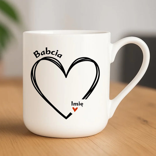 Kubek elegant dla babci - Serce z imionami wnuków 1-7 - personalizowany B26 - StoryCups.pl