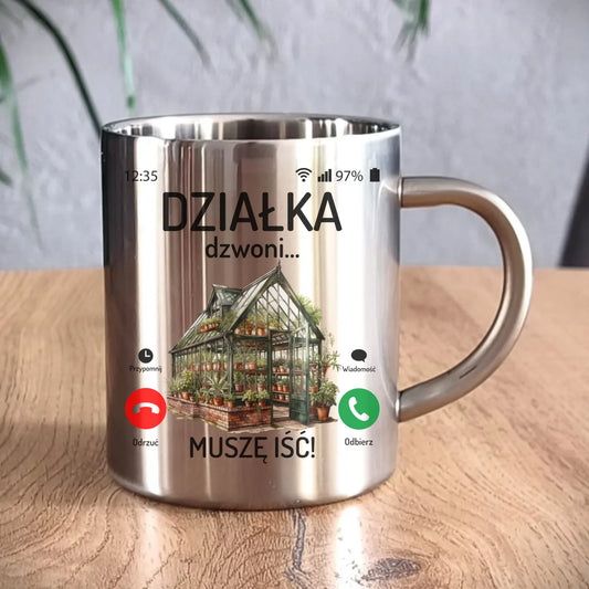 Kubek metalowy dla babci - Działka dzwoni muszę iść B41 - StoryCups.pl