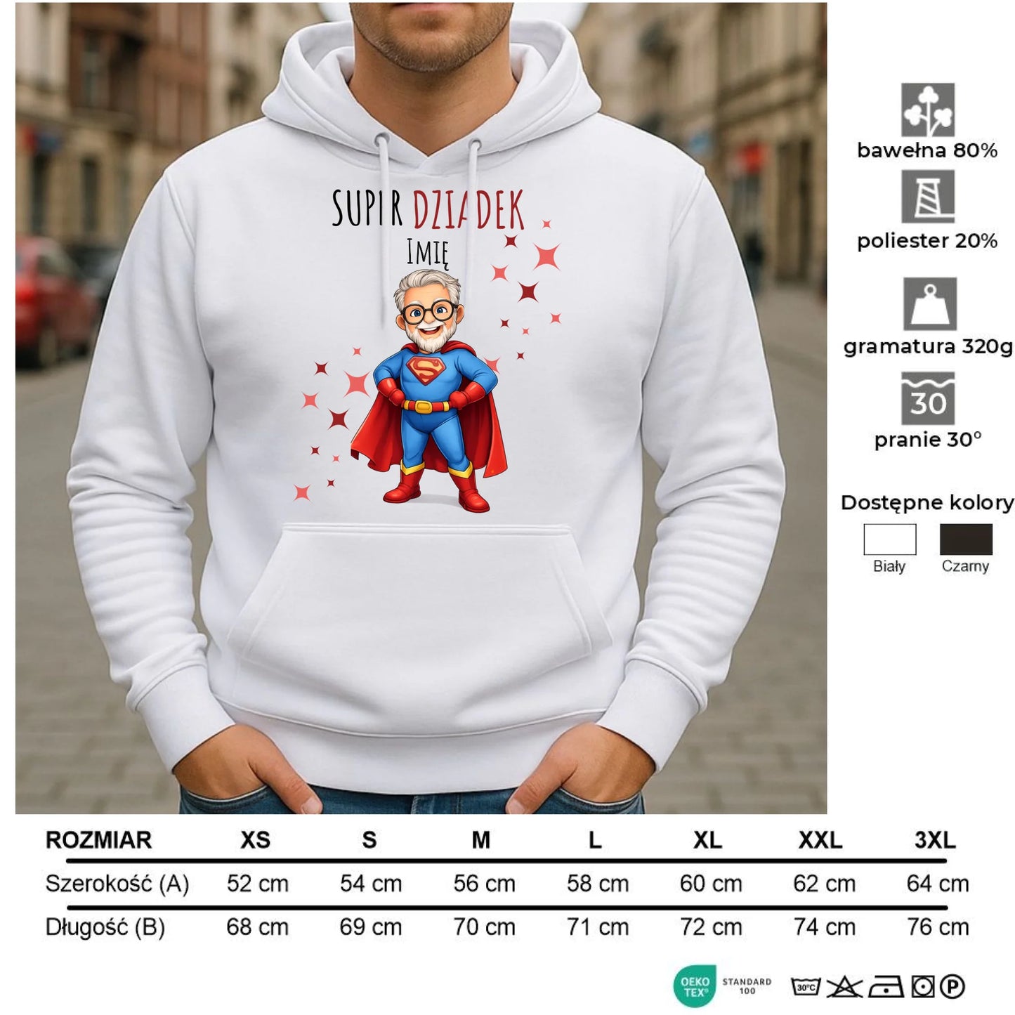 Bluza z kapturem dla dziadka - Super Dziadek - personalizowana D02 - StoryCups.pl