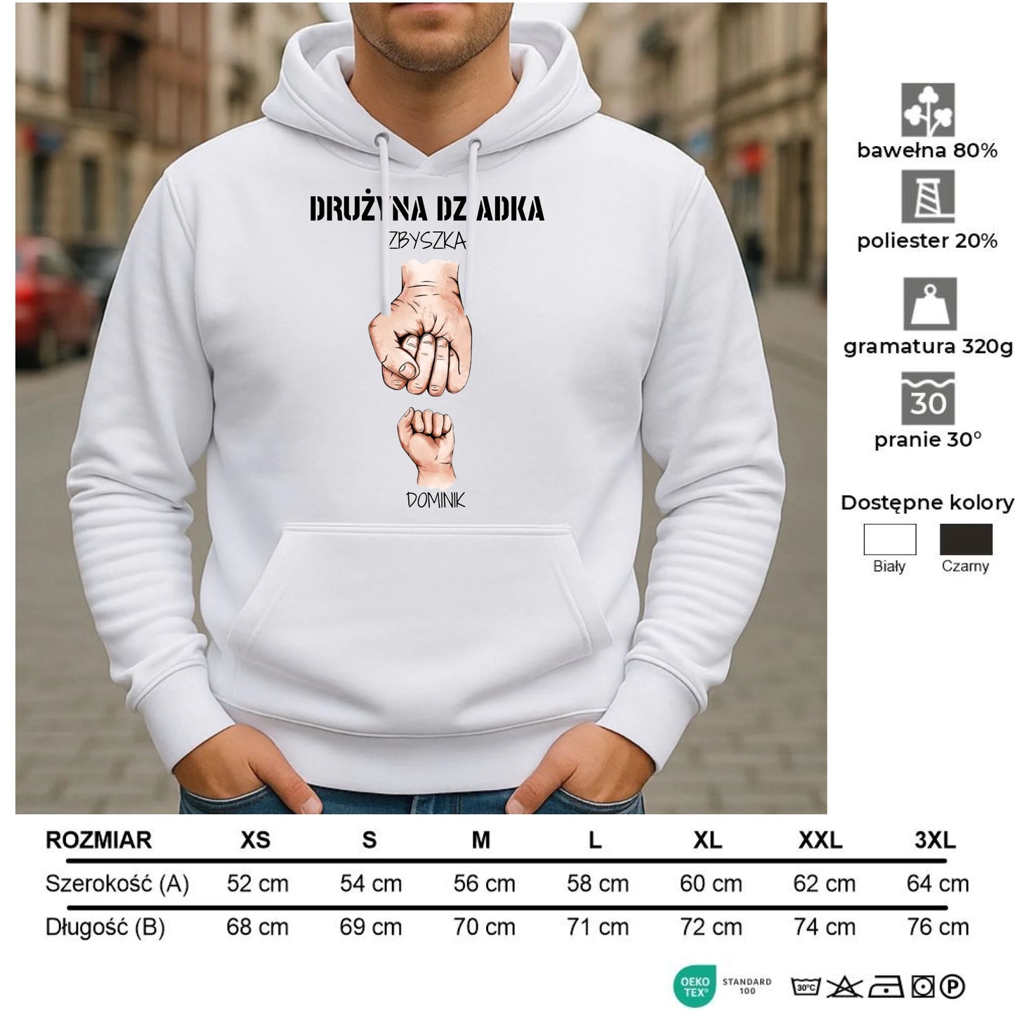 Bluza z kapturem dla dziadka - Drużyna dziadka 1-6 imion wnuków - personalizowana D07 - StoryCups.pl