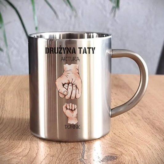 Kubek metalowy dla taty - Drużyna taty 1-6 imion dzieci - personalizowany DT01