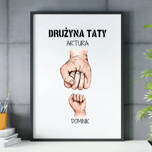 Plakat w ramie dla taty - Drużyna taty 1-6 imion dzieci - personalizowany DT01