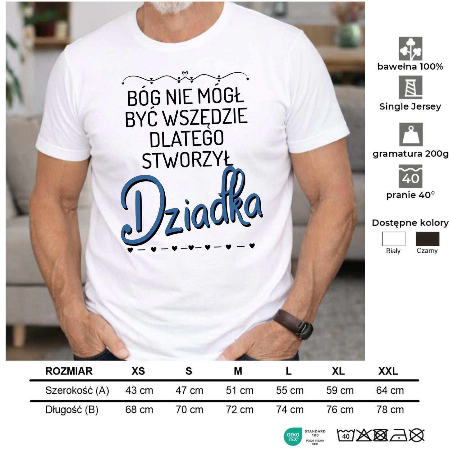 Koszulka dla dziadka - Bóg nie mógł być wszędzie dlatego stworzył dziadka D09 - StoryCups.pl