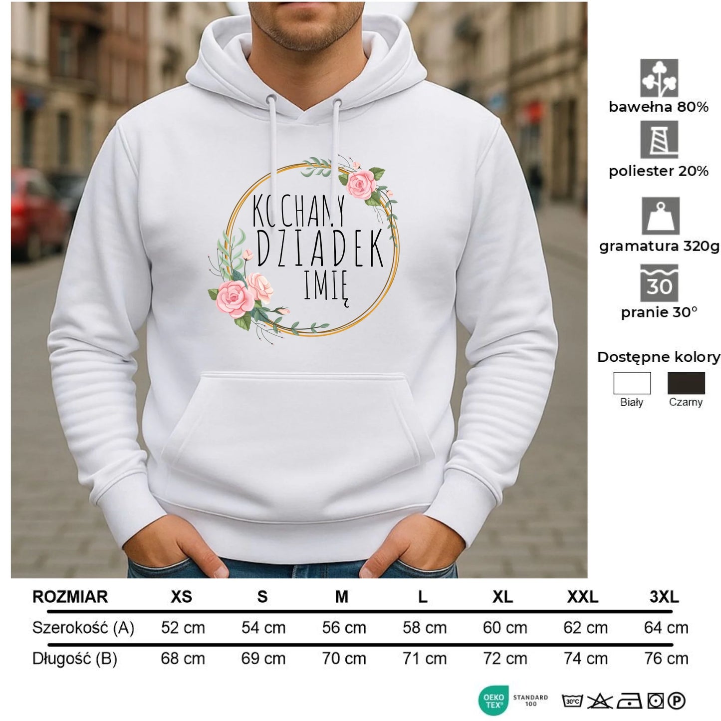 Bluza z kapturem dla dziadka - Kochany Dziadek - personalizowana D10 - StoryCups.pl