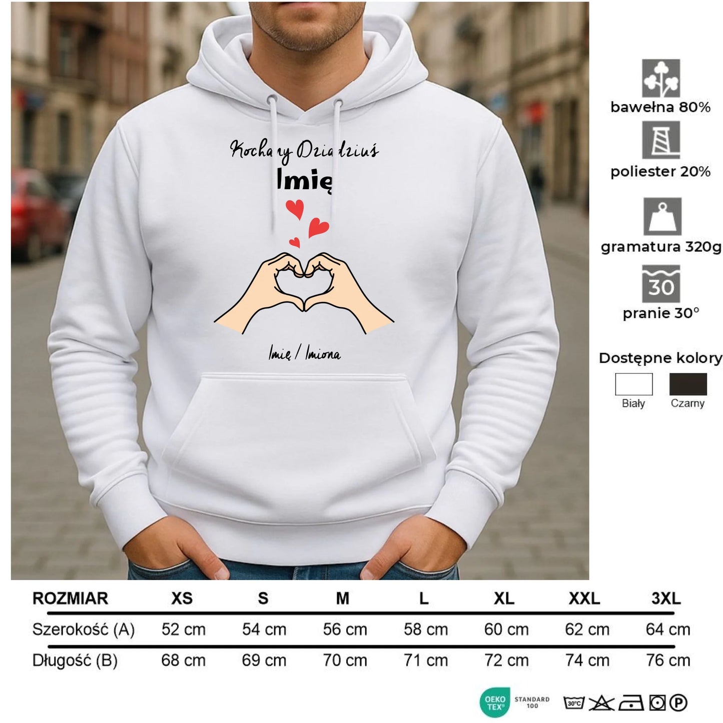 Bluza z kapturem dla dziadka - Kochany Dziadek podpis - personalizowana D13 - StoryCups.pl