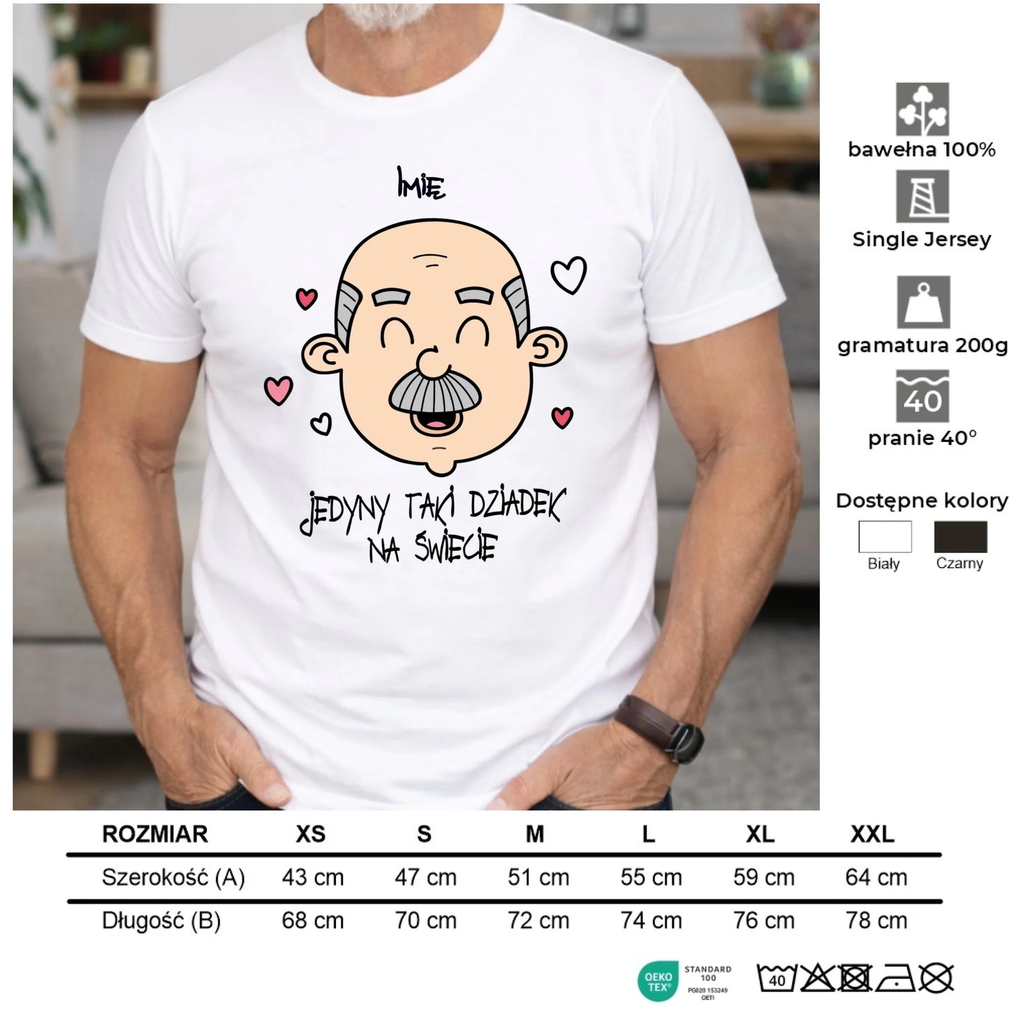 Koszulka dla dziadka - Jedyny taki dziadek na świecie - personalizowana D15 - StoryCups.pl