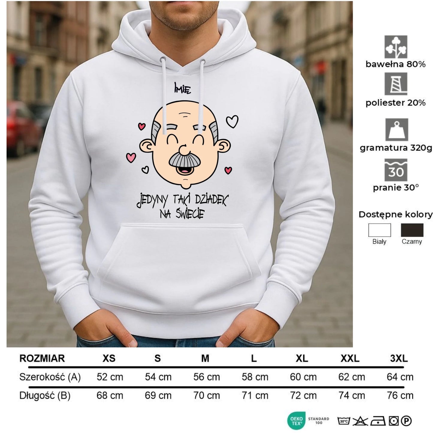 Bluza z kapturem dla dziadka - Jedyny taki dziadek na świecie - personalizowana D15 - StoryCups.pl