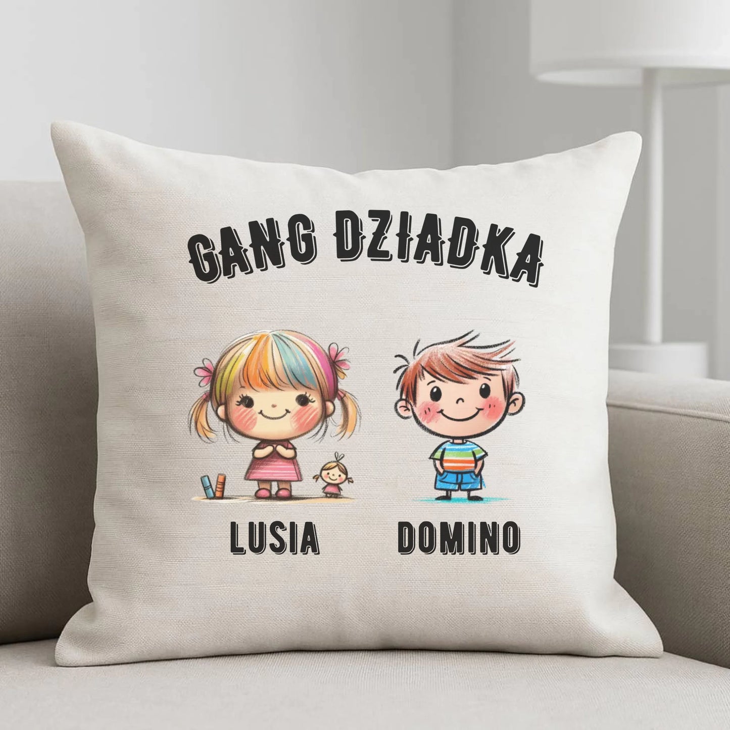 Poduszka dla dziadka - Gang Dziadka imiona wnuków 2-6 - personalizowana D18 - StoryCups.pl