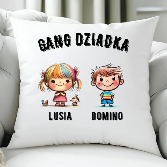Poduszka dla dziadka - Gang Dziadka imiona wnuków 2-6 - personalizowana D18 - StoryCups.pl