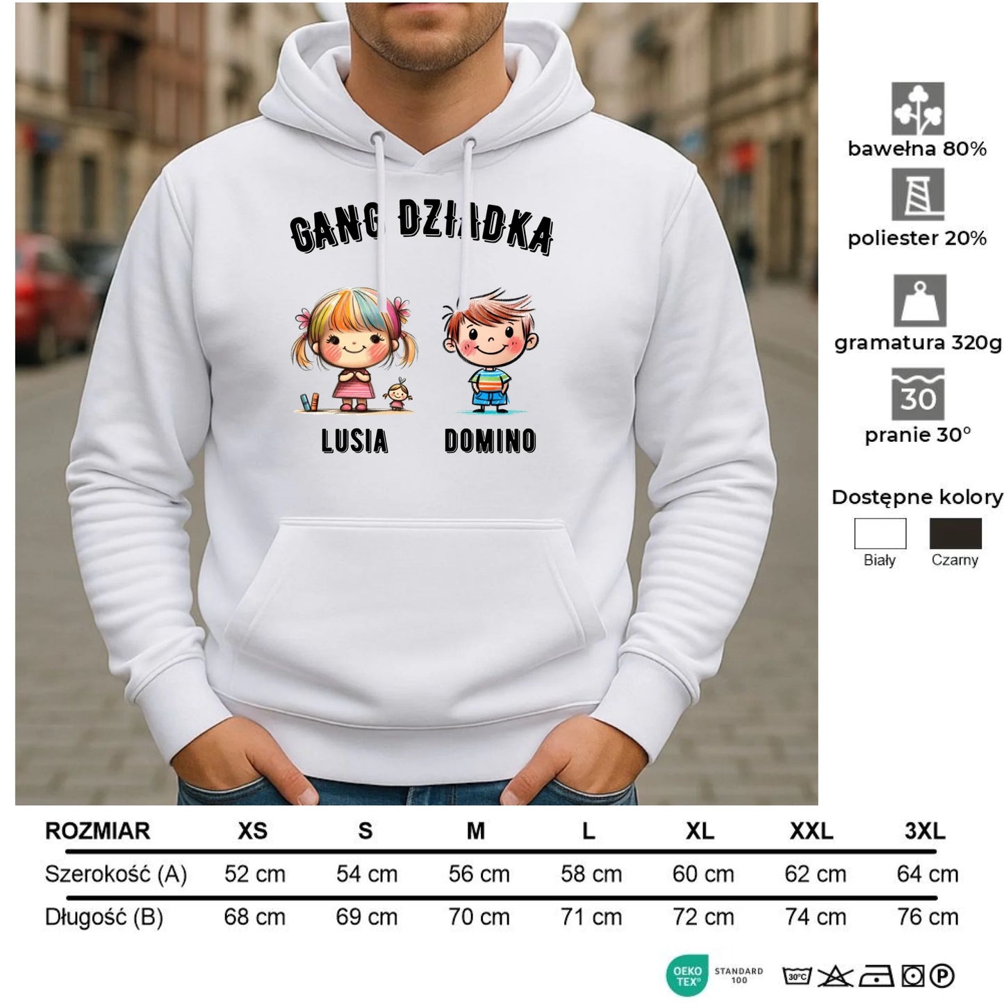 Bluza z kapturem dla dziadka - Gang Dziadka imiona wnuków 2-6 - personalizowana D18 - StoryCups.pl