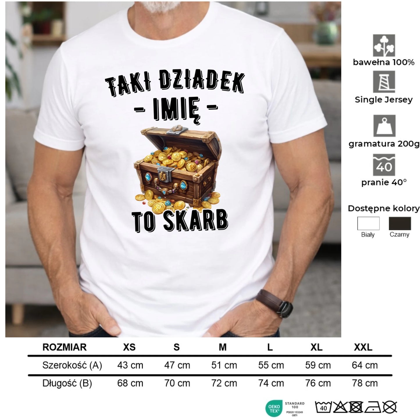 Koszulka dla dziadka - Taki dziadek to skarb - personalizowana D19 - StoryCups.pl