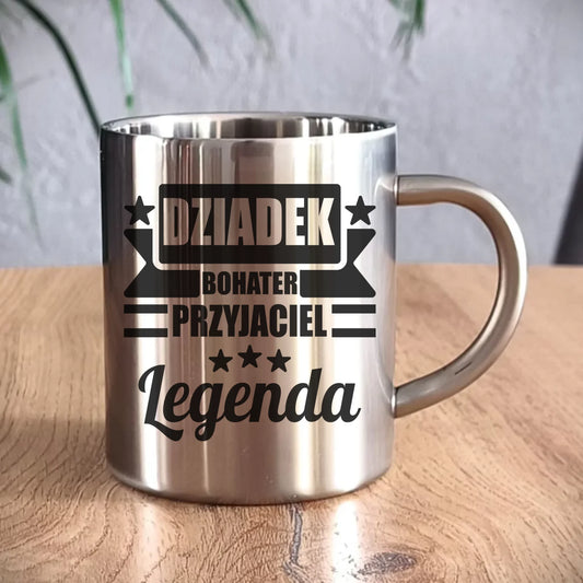Kubek metalowy dla dziadka - Bohater przyjaciel legenda D20 - StoryCups.pl