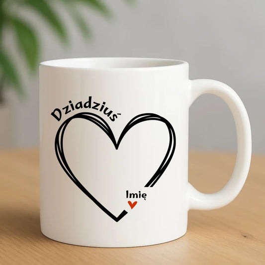 Kubek dla dziadka - Serce z imionami wnuków 1-7 - personalizowany D26 - StoryCups.pl