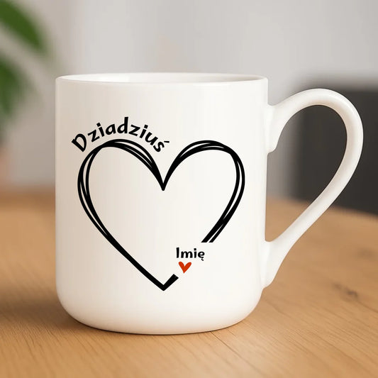 Kubek elegant dla dziadka - Serce z imionami wnuków 1-7 - personalizowany D26 - StoryCups.pl