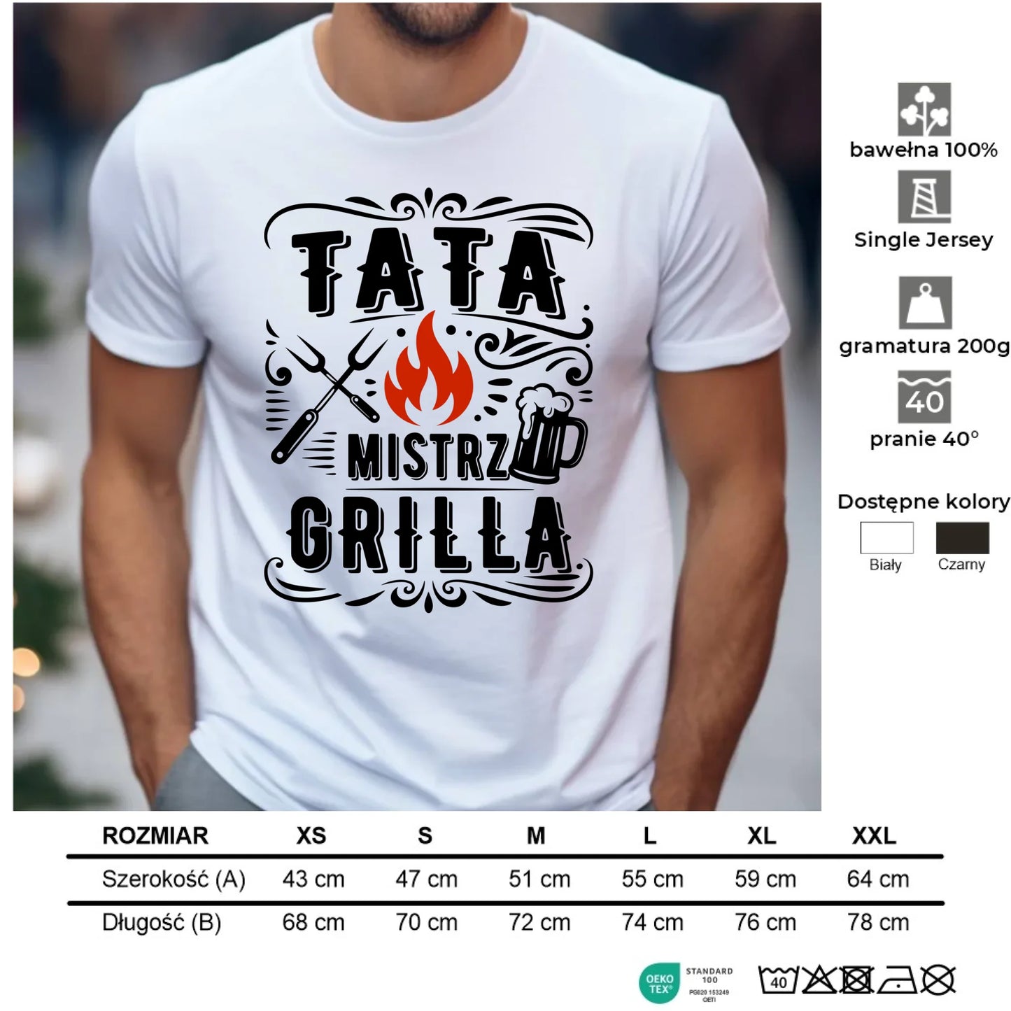 Koszulka dla taty - Tata mistrz grilla DT53 - StoryCups.pl