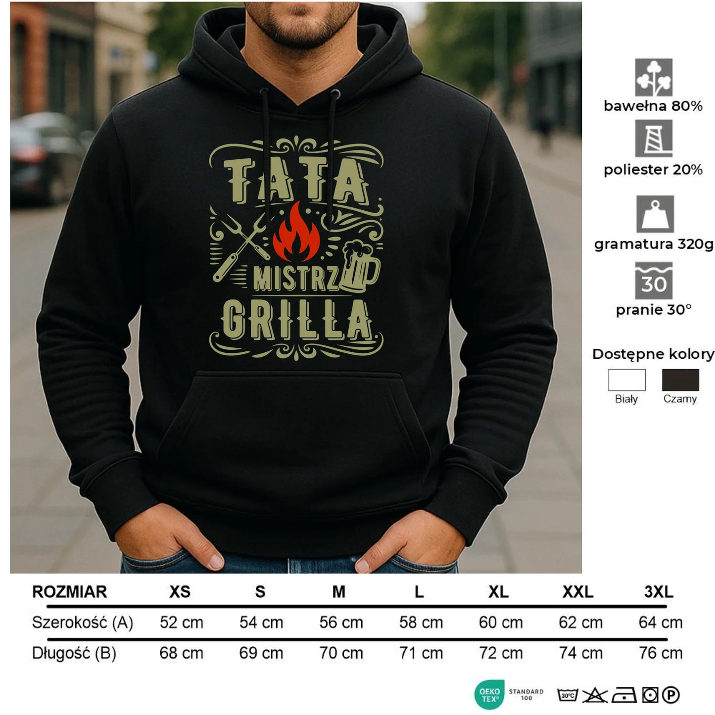 Bluza z kapturem dla taty - Tata mistrz grilla DT53 - StoryCups.pl