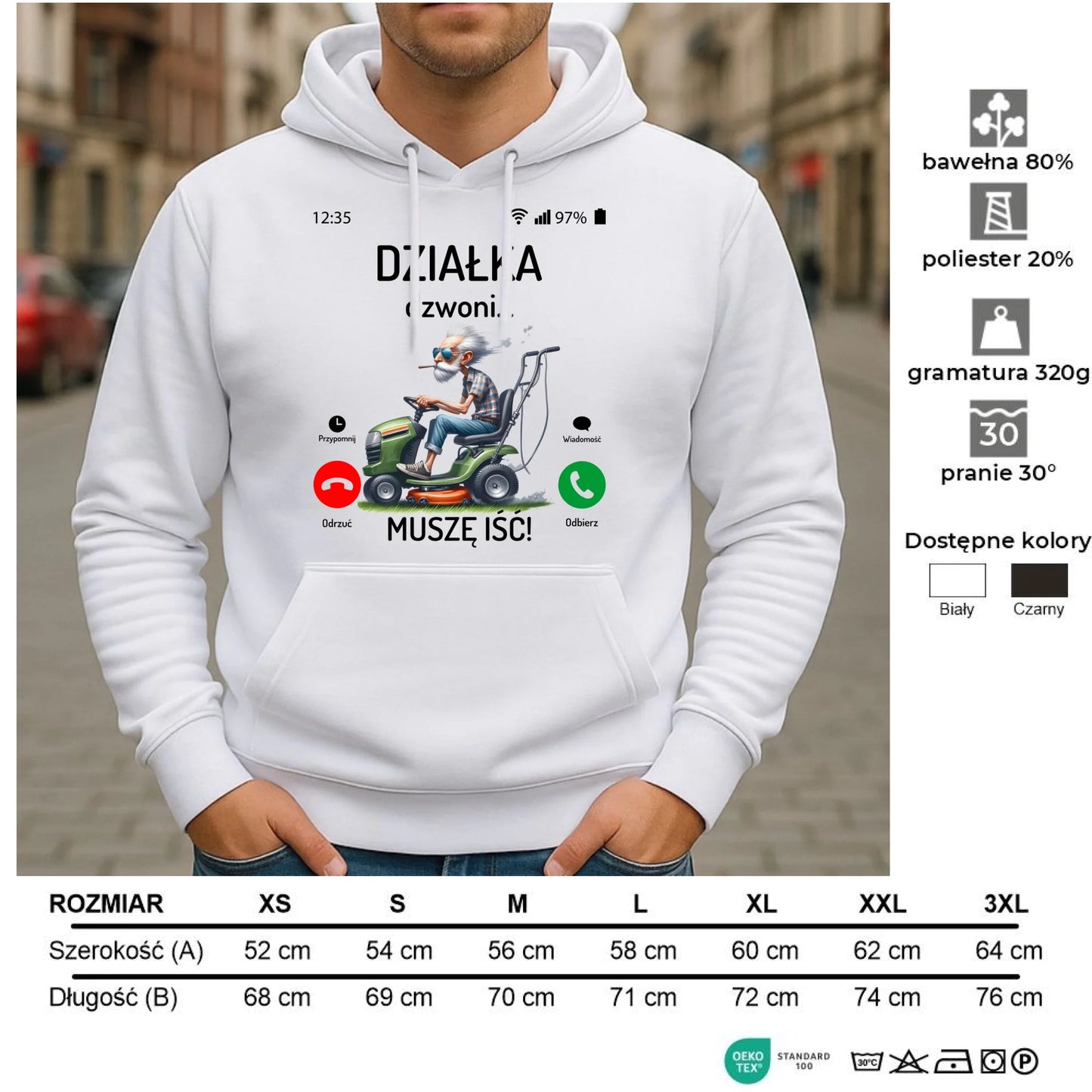 Bluza z kapturem dla dziadka - Działka dzwoni muszę iść D35 - StoryCups.pl