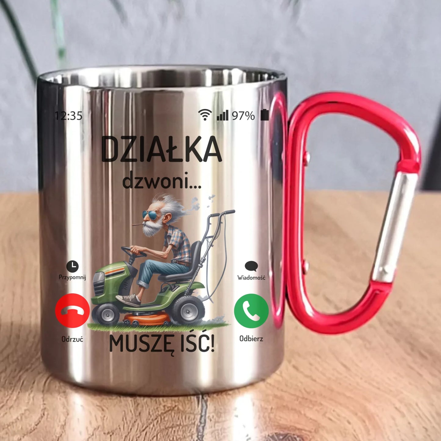 Kubek metalowy dla dziadka - Działka dzwoni muszę iść D35 - StoryCups.pl