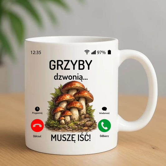 Kubek dla dziadka grzybiarza - Grzyby dzwonią muszę iść D36 - StoryCups.pl