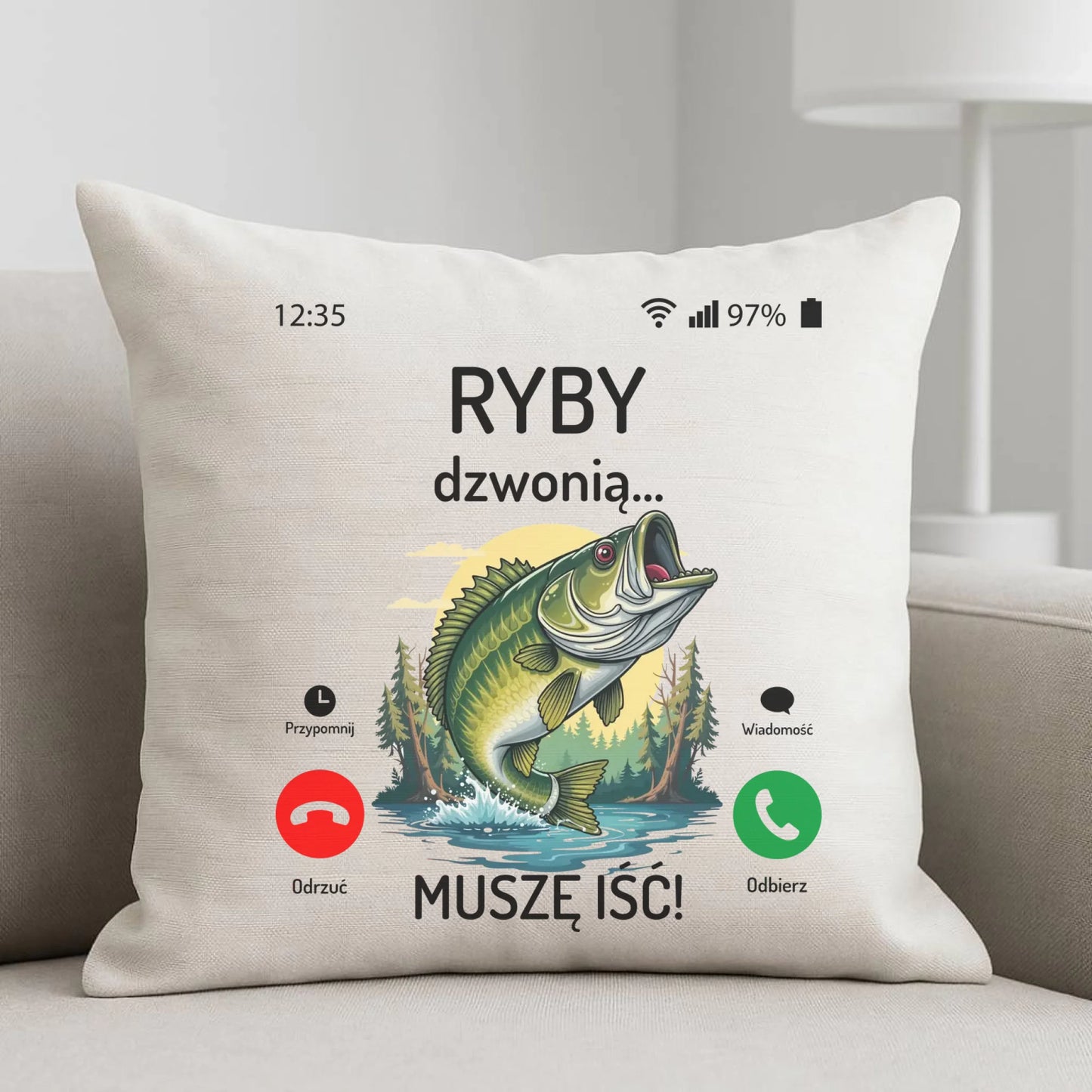 Poduszka dla dziadka wędkarza - Ryby dzwonią muszę iść D37 - StoryCups.pl