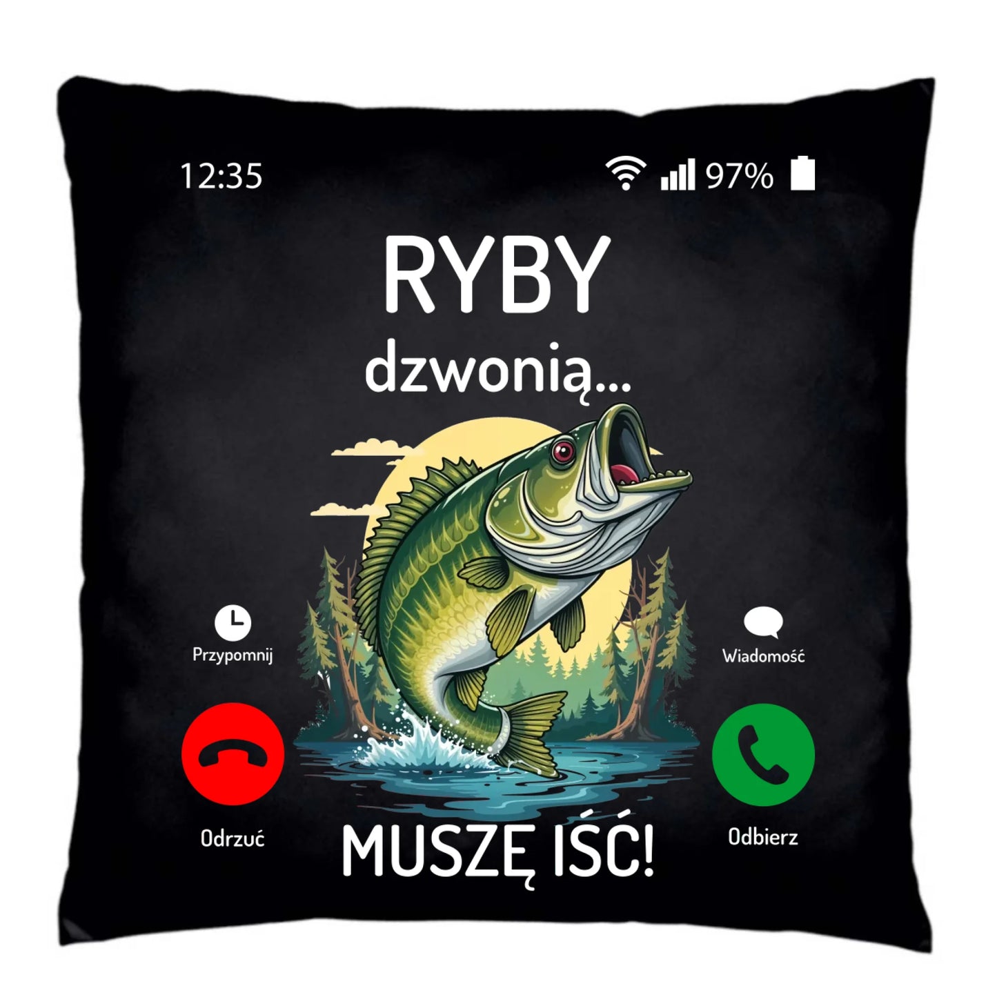 Poduszka dekoracyjna dla dziadka wędkarza - Ryby dzwonią muszę iść D37 - StoryCups.pl